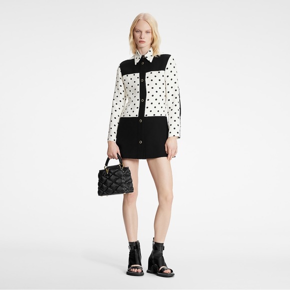Louis Vuitton Black and White Polka Dot Long Sleeve Silk Dress (L) - Picture 11 of 12